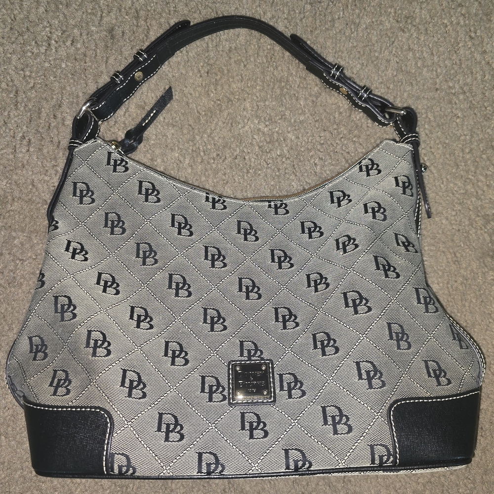 Dooney & Bourke Erica Gray Canvas Black Leather DB Printed Hobo Shoulder Bag - Picture 7 of 14